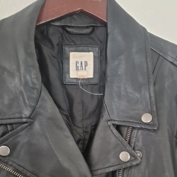 GAP Women's Dark Leather Moto Jacket - Picture 2 of 2